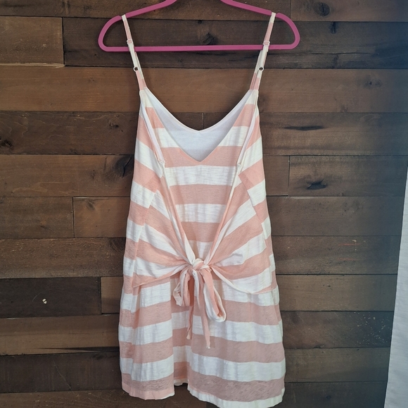 Spring Peach Stripe Mini Dress - Picture 2 of 5